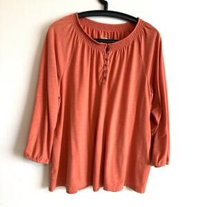 LL Bean Coral Camden Hills Tee 3/4 Sleeve Casual Blouse Classic Essential Basic